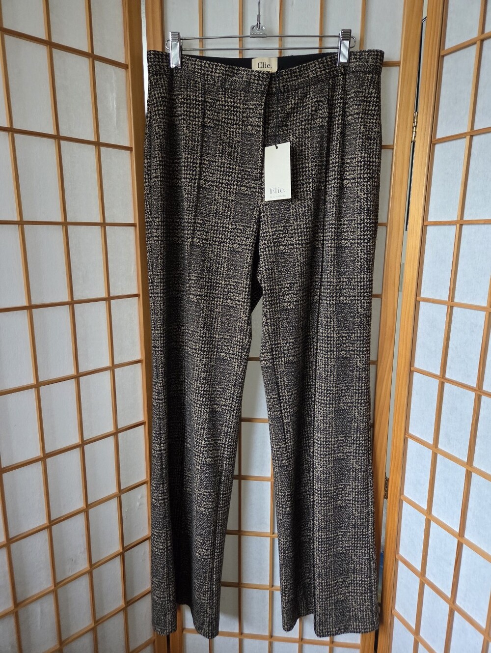 WOMENS ELLIE TAHARI BROWN/BLACK CHECKED SOFT VISCOSE MIX TWEED BOOTCUT PANTS 8